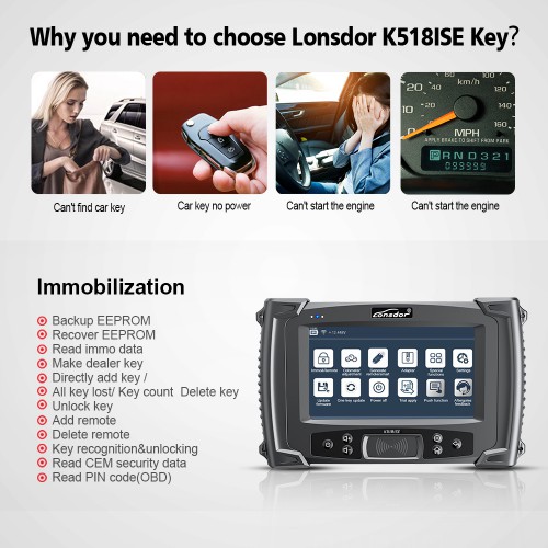 2024 Lonsdor K518ISE Key Programmer Support VW 4th 5th IMMO& BMW FEM/EDC & Toyota H Chip Key Programming