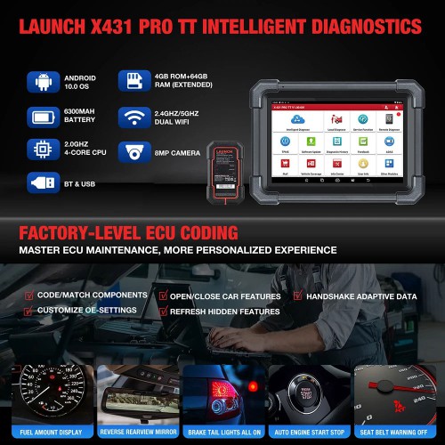 2024 Launch X431 PRO TT 8'inch Car Diagnostic Tool Supports CAN FD DoIP ECU Coding Come With DBScar VII