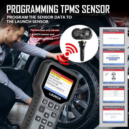 2024 LAUNCH CRT5011E TPMS Relearn Tool TPMS Sensor (315+433MHz) Support Read/Activate/Programming/Relearn/Reset/Key Fob Test	