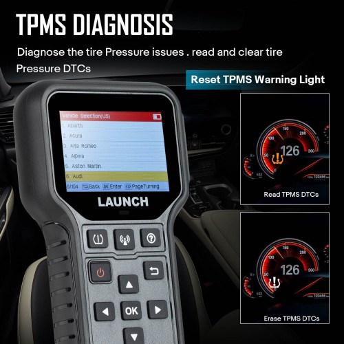 2024 LAUNCH CRT5011E TPMS Relearn Tool TPMS Sensor (315+433MHz) Support Read/Activate/Programming/Relearn/Reset/Key Fob Test	