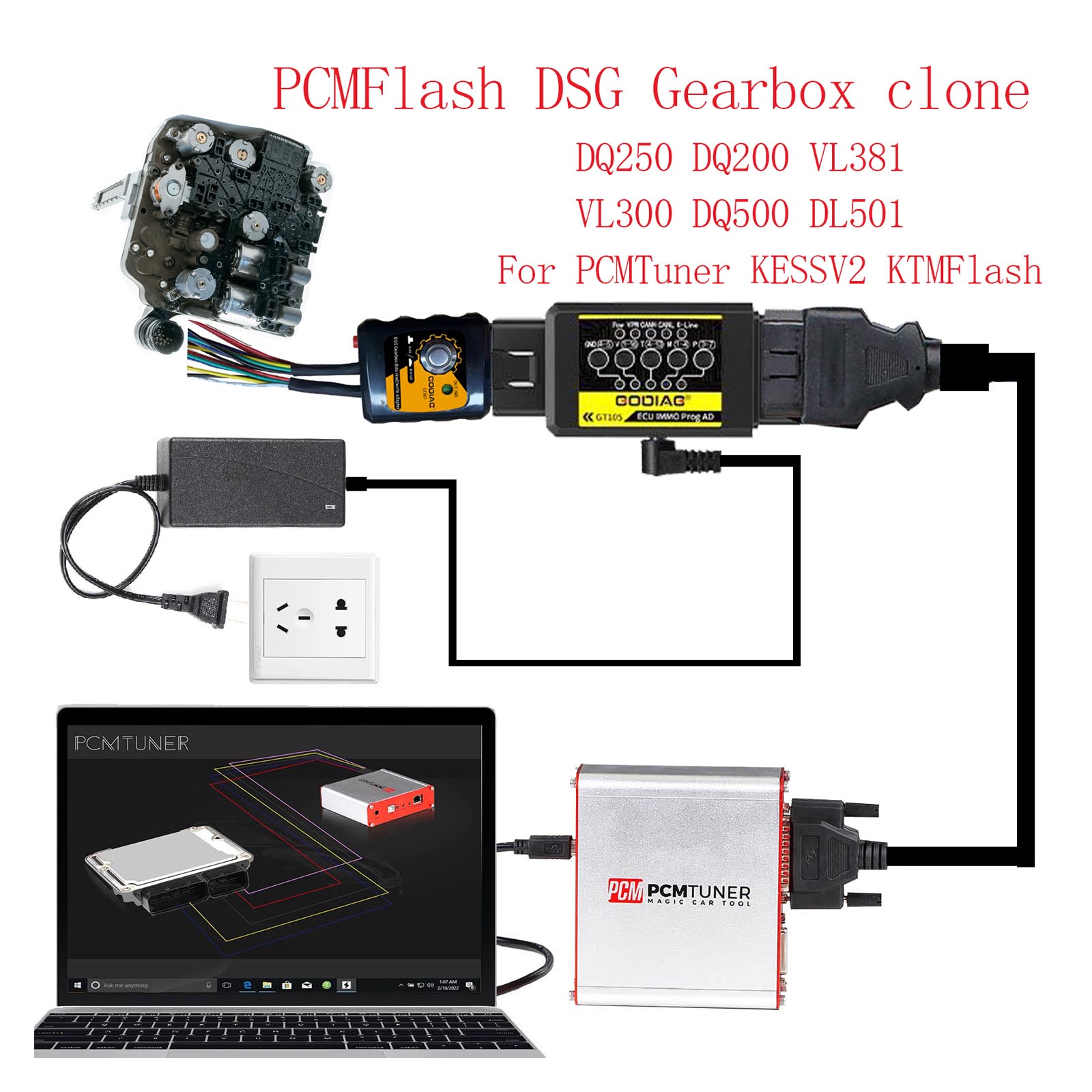 Full Set PCMtuner With Godiag GT107 DSG Gearbox Data Adapter And Full  Protocol OBD2 Jumper Cable