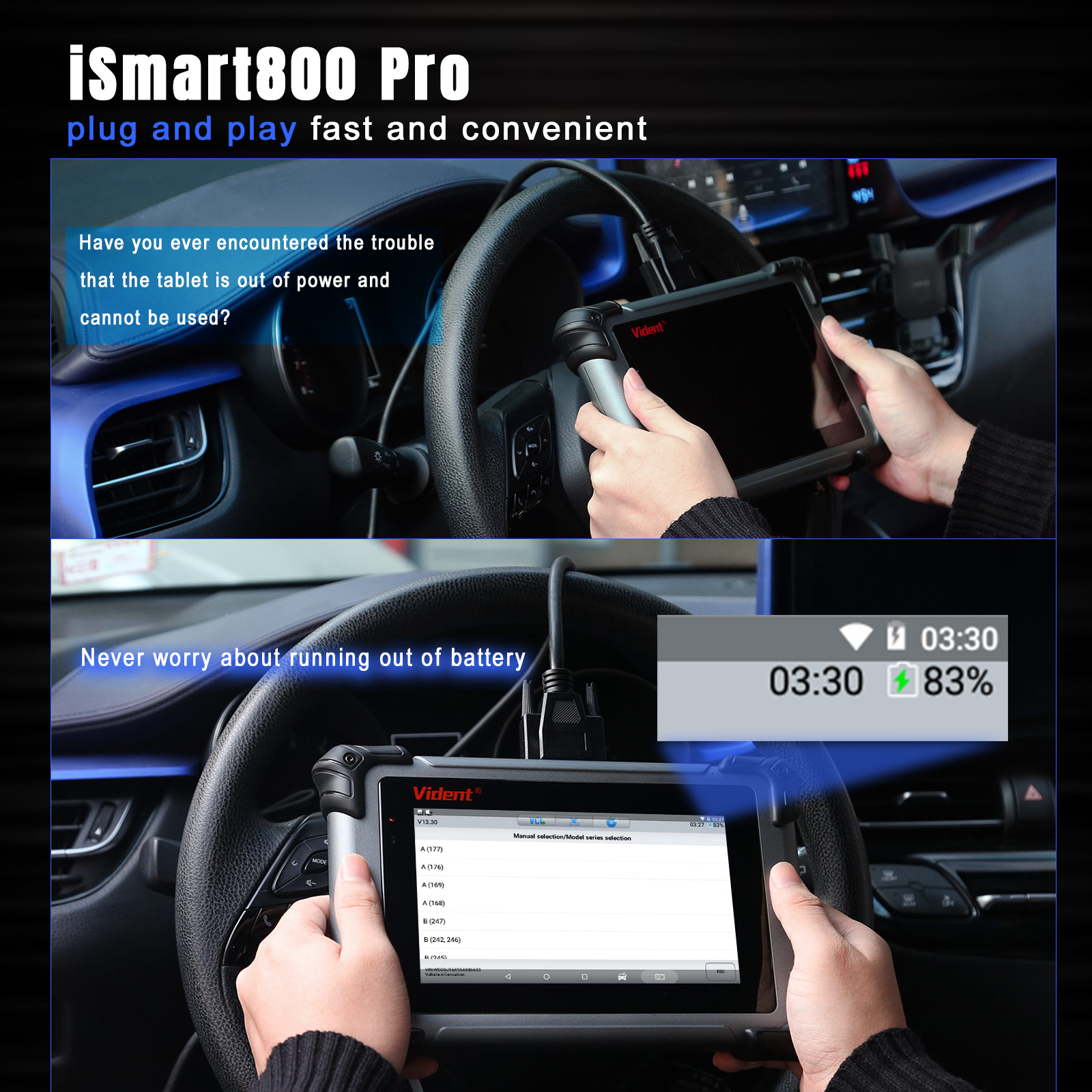 VIDENT iSmart800 Pro OBDII Diagnostic Scanner For for 12V Passenger Vehicle