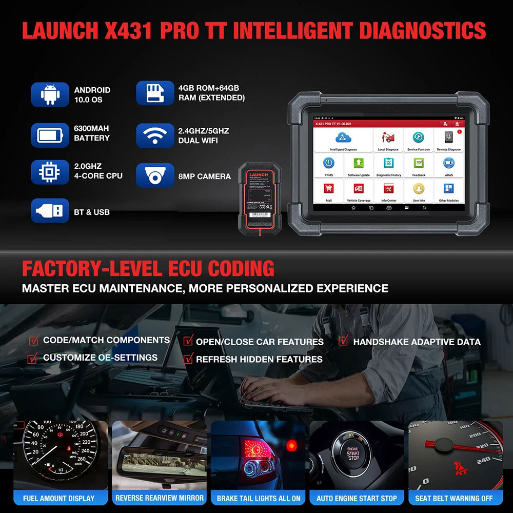 2 Years Free Update Launch X431 PRO TT 8'inch Car Diagnostic Tool DBScar  VII Supports CAN FD DoIP